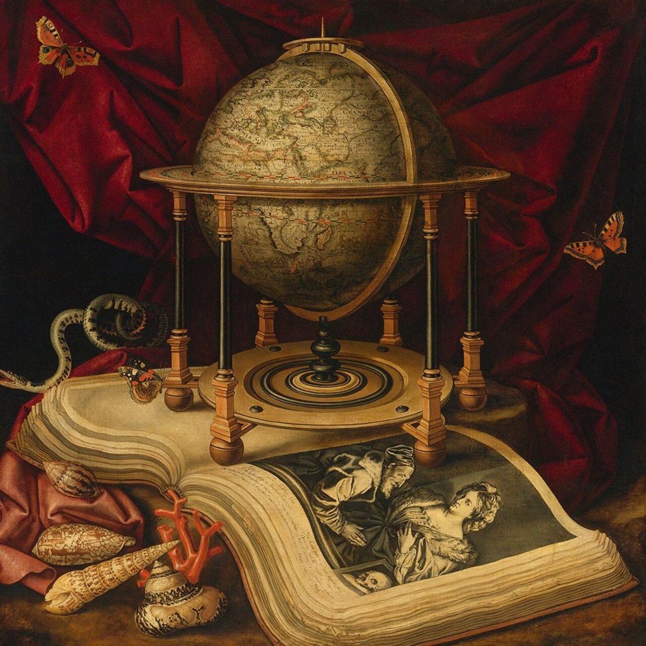 Still Life with Celestial Globe, a Book, Shells, a Snake and Butterflies Poster Print by Carstian Luyckx # 1AA5021